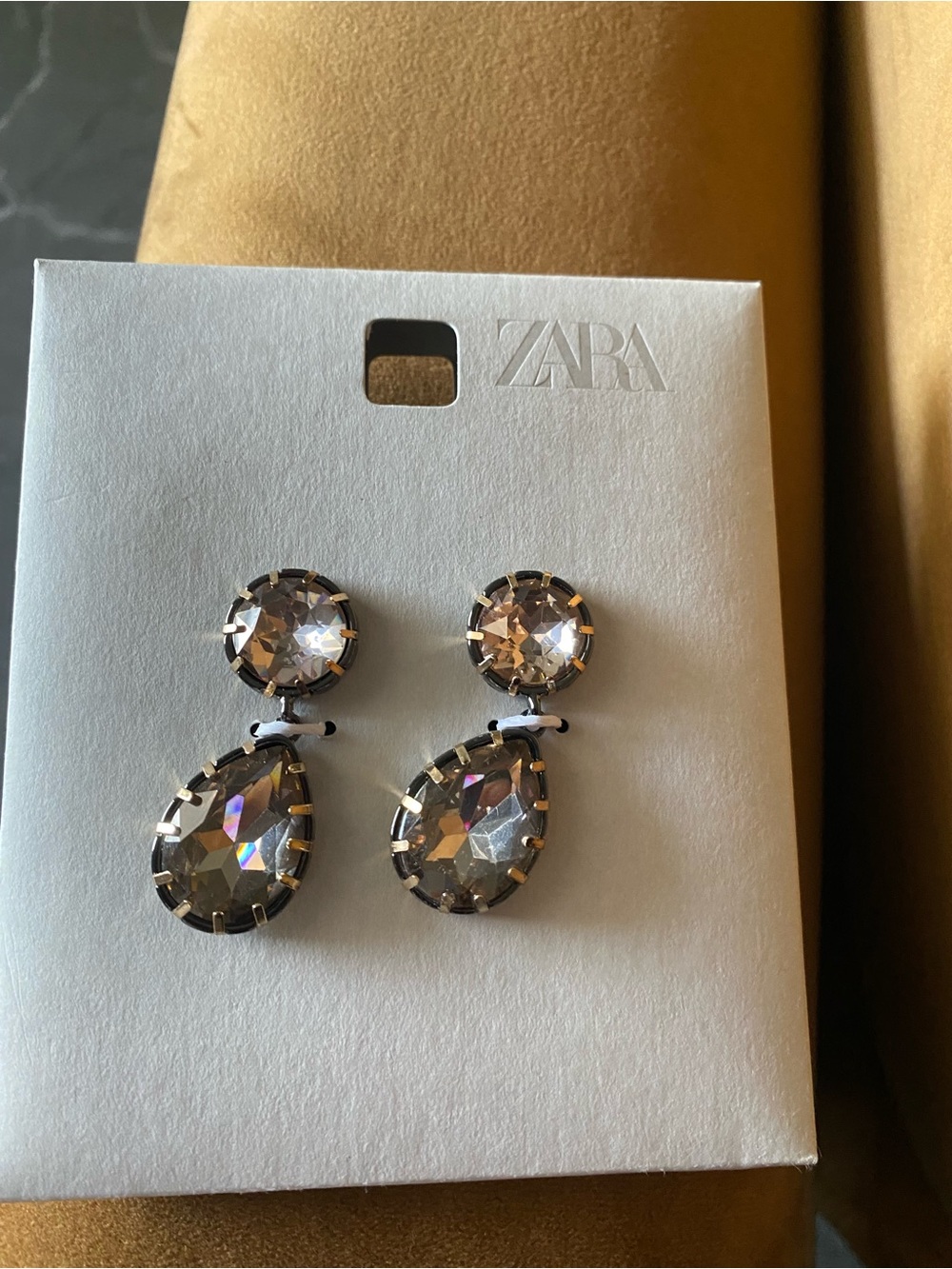 ZARA Gold-Tone Teardrop and Round Crystal Drop Earrings - Champagne Gold